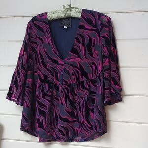 Johnny Was Vibrant Pink and Black Blouse